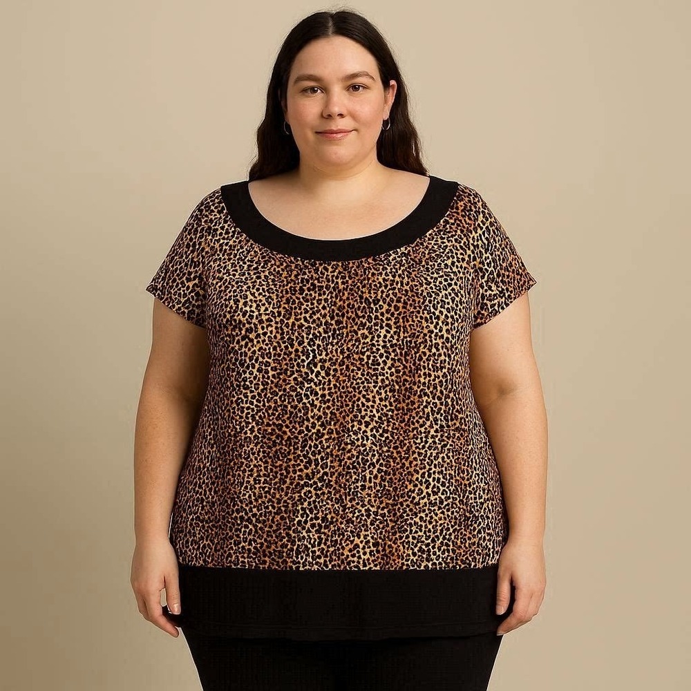 Vintage Y2K Animal Print Jungle Leopard Safari‎ Bohemian Boho Top 2XL-3XL 20-22